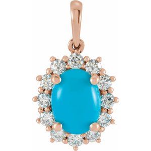 Natural Turquoise And 1/3 Ctw Natural Diamond Pendant