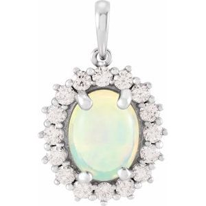 Natural Ethiopian Opal And 1/2 Ctw Natural Diamond Pendant