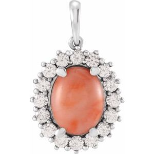 Natural Pink Coral And 1/2 Ctw Natural Diamond Pendant