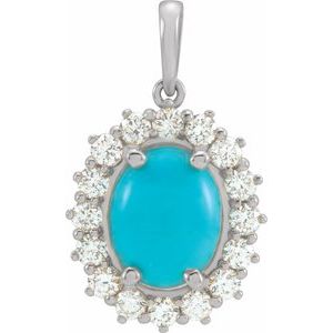 Natural Turquoise And 1/2 Ctw Natural Diamond Pendant