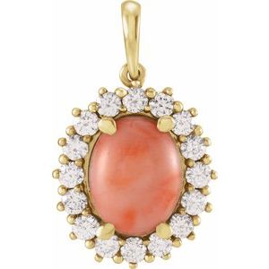 Natural Pink Coral And 1/2 Ctw Natural Diamond Pendant