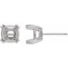 18K White 7×7 mm Cushion 4-Prong Double-Claw Earring Mounting