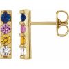 14K Yellow Natural Multi-Gemstone Bar Earrings