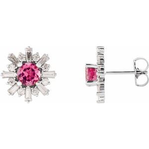 Natural Pink Tourmaline And 3/4 Ctw Natural Diamond Earrings