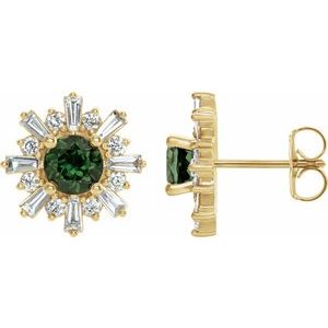 Natural Green Tourmaline And 3/4 Ctw Natural Diamond Earrings