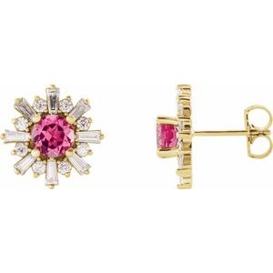 Natural Pink Tourmaline And 3/4 Ctw Natural Diamond Earrings