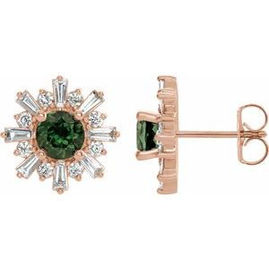 Natural Green Tourmaline And 3/4 Ctw Natural Diamond Earrings