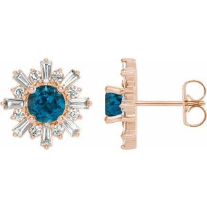 Natural London Blue Topaz And 3/4 Ctw Natural Diamond Earrings