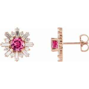 Natural Pink Tourmaline And 3/4 Ctw Natural Diamond Earrings