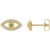 14K Yellow Natural Peridot & Natural White Sapphire Evil Eye Earrings