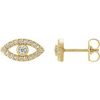 14K Yellow Natural White Sapphire & Natural White Sapphire Evil Eye Earrings