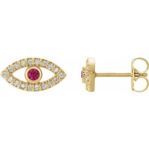 Natural Ruby And White Sapphire Earrings