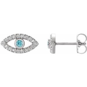 Natural Blue Zircon And White Sapphire Earrings