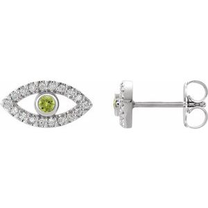 Natural Peridot And White Sapphire Earrings