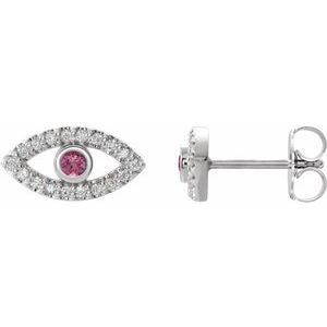 Natural Pink Tourmaline And White Sapphire Earrings