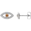 14K White Natural Citrine & Natural White Sapphire Evil Eye Earrings