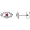 Platinum Natural Ruby & Natural White Sapphire Evil Eye Earrings