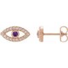 14K Rose Natural Amethyst & Natural White Sapphire Evil Eye Earrings