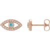 14K Rose Natural Blue Zircon & Natural White Sapphire Evil Eye Earrings