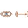 14K Rose Natural Aquamarine & Natural White Sapphire Evil Eye Earrings