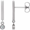 Platinum Natural White Sapphire Bar Earrings