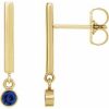 14K Yellow Natural Blue Sapphire Bar Earrings