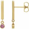 14K Yellow Natural Pink Tourmaline Bar Earrings