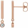 14K Rose Natural White Sapphire Bar Earrings