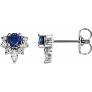 Natural Blue Sapphire And 1/6 Ctw Natural Diamond Earrings