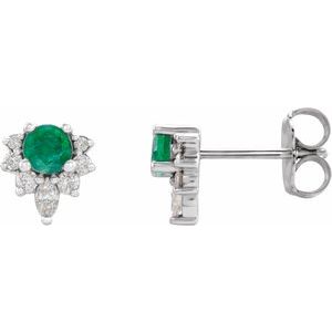 Natural Emerald And 1/6 Ctw Natural Diamond Earrings