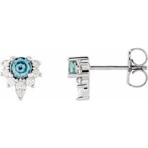 Natural Aquamarine And 1/6 Ctw Natural Diamond Earrings