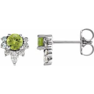 Natural Peridot And 1/6 Ctw Natural Diamond Earrings