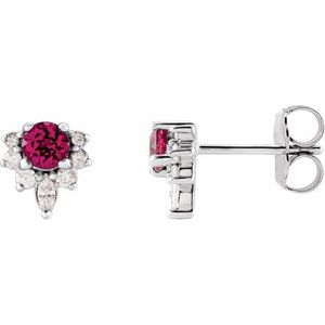 Natural Pink Tourmaline And 1/6 Ctw Natural Diamond Earrings