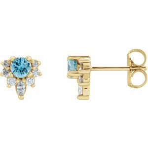 Natural Blue Zircon And 1/6 Ctw Natural Diamond Earrings