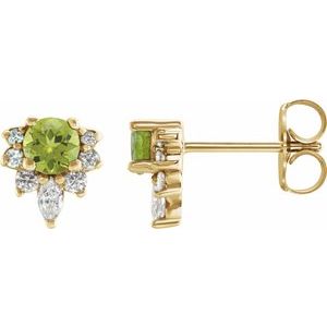 Natural Peridot And 1/6 Ctw Natural Diamond Earrings