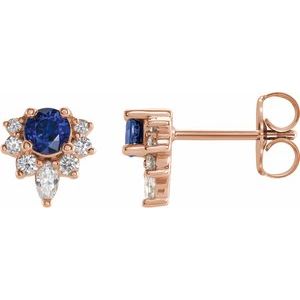 Natural Blue Sapphire And 1/6 Ctw Natural Diamond Earrings