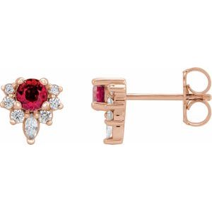 Natural Ruby And 1/6 Ctw Natural Diamond Earrings