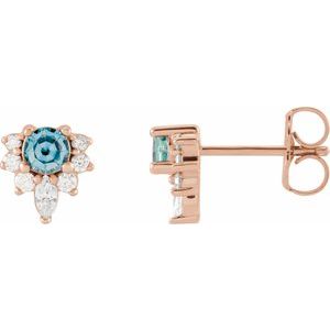 Natural Aquamarine And 1/6 Ctw Natural Diamond Earrings