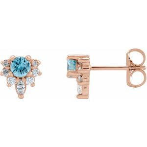 Natural Blue Zircon And 1/6 Ctw Natural Diamond Earrings