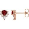 Natural Mozambique Garnet And 1/6 Ctw Natural Diamond Earrings