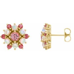 Natural Pink Tourmaline And Ethiopian Opal Cabochon Earrings