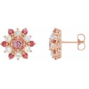 Natural Pink Tourmaline And Ethiopian Opal Cabochon Earrings