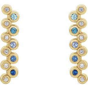 Natural Blue Multi-Gemstones And 1/10 Ctw Natural Diamond Earrings