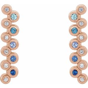 Natural Blue Multi-Gemstones And 1/10 Ctw Natural Diamond Earrings