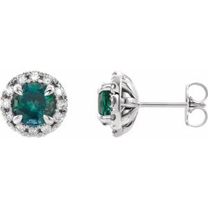 Lab-Grown Emerald And 1/3 Ctw Natural Diamond Earrings