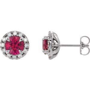 Lab-Grown Ruby And 1/3 Ctw Natural Diamond Earrings