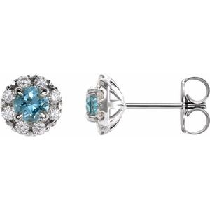 Natural Blue Zircon And 1/3 Ctw Natural Diamond Earrings