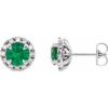 Sterling Silver 6 mm Natural Emerald & 1/3 CTW Natural Diamond Halo-Style Earrings