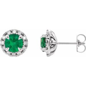 Natural Emerald And 1/3 Ctw Natural Diamond Earrings