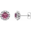 Sterling Silver 5 mm Natural Pink Tourmaline & 1/3 CTW Natural Diamond Halo-Style Earrings